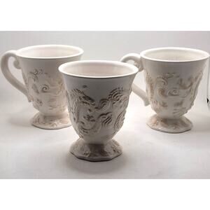 Cups/Mugs-Roscher-Cream on Cream-"Paisley Collection"-Relief-Footed-Set of 3